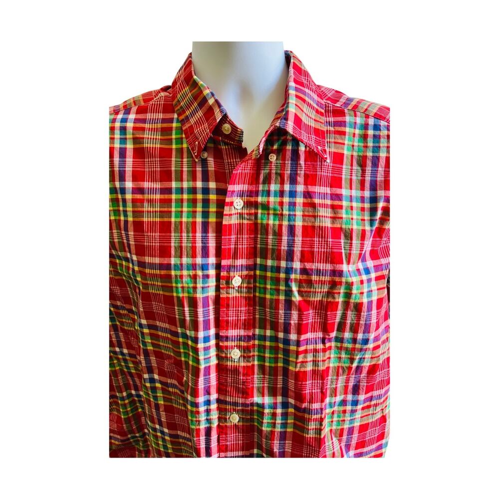 Ralph Lauren XL Classic Fit Madras Plaid Shirt Red Preppy Summer Vibes - Picture 2 of 5